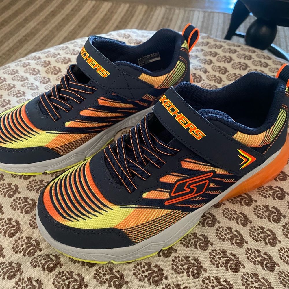 Kids Skechers Orange and Yellow Sneakers with Velcro Closure